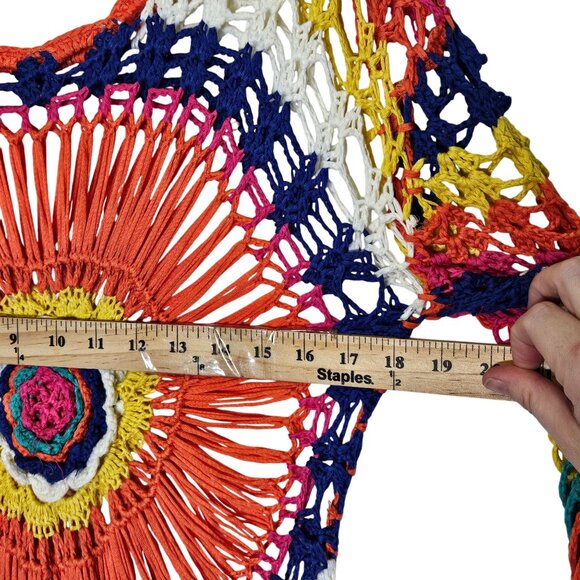 Crochet Bohemian Rainbow Tunic Round Mandala Design 3/4 Sleeves Grandmacore S - Picture 8 of 9